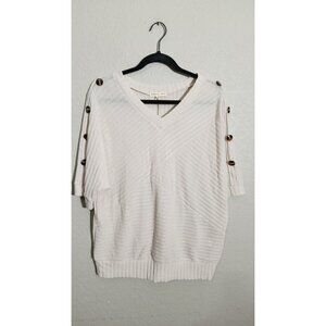 Parallel Skies Sweater Womens XL Cream Short Sleeve Button Shoulder Pullover Top